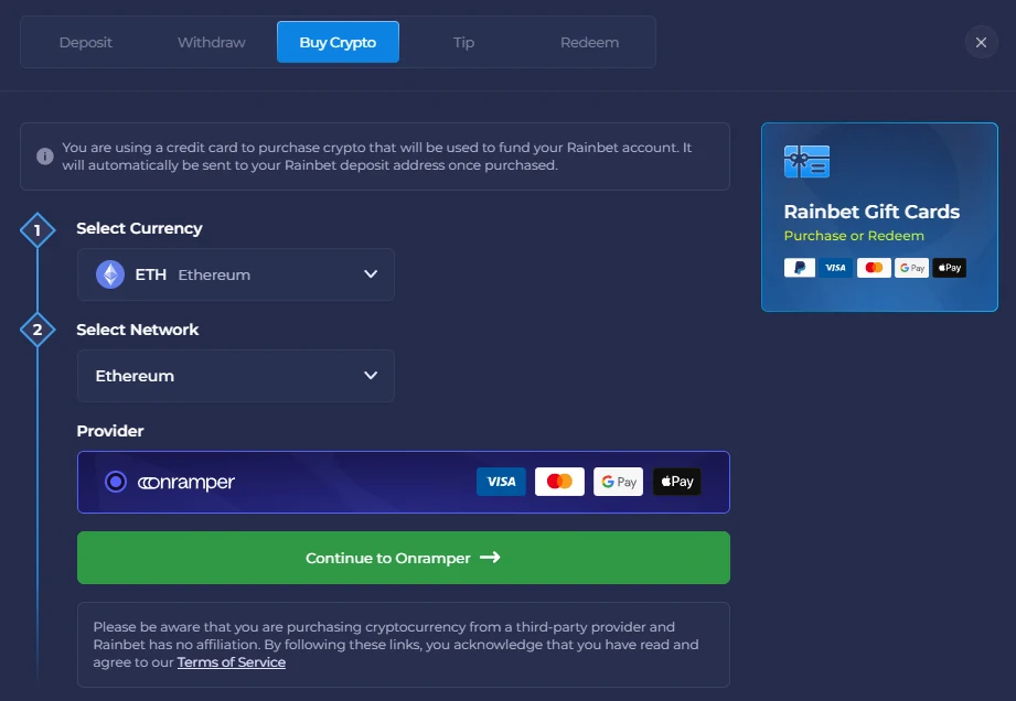 Rainbet Buy Crypto