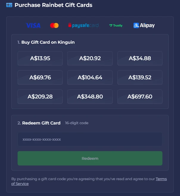 Rainbet Gift Card Buy and Redeem