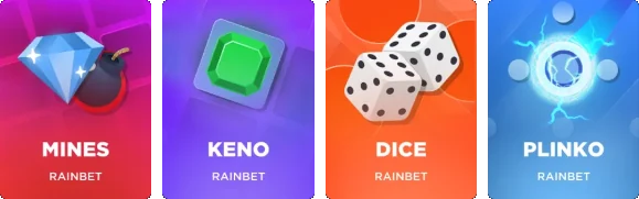 Rainbet Originals Mines Keno Dice Plinko