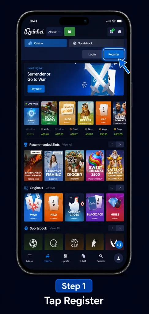 Rainbet Registration Step1